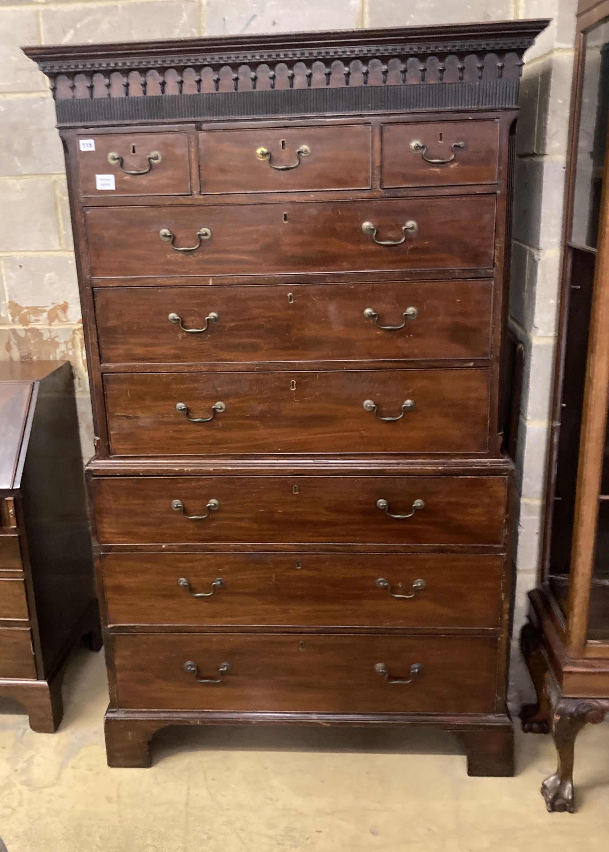 A George III mahogany chest on chest, width 110cm, depth 58cm, height 186cm